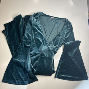 Easel Blue Crushed Velvet Long Flare Sleeve Mini Wrap Dress Women’s Size Small/S